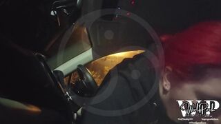 Playing in Public with big tits and big ass shemale at the Rest Area in the Car