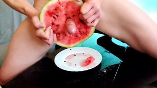 Horny Guy Fucking a Juicy watermelon while Moaning until Creampie - 4K HD 60FPS